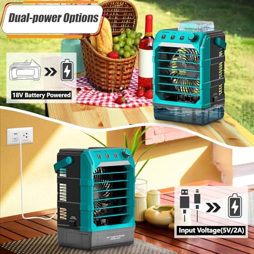 Rozlchar Portable Misting Fan Compatible for Makita 18V BatteryTool Only Outdoor Camping Fan with 1600mL Water Tank Variable Speed 2468H Timer 7 Color LED Lights USB Powered Also - Image 3