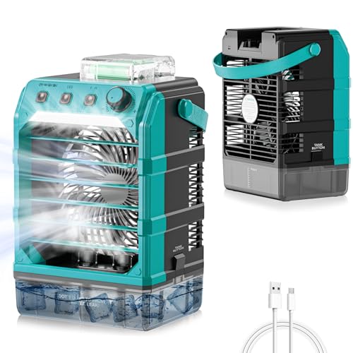 Rozlchar Portable Misting Fan Compatible for Makita 18V BatteryTool Only Outdoor Camping Fan with 1600mL Water Tank Variable Speed 2468H Timer 7 Color LED Lights USB Powered Also - Image 1