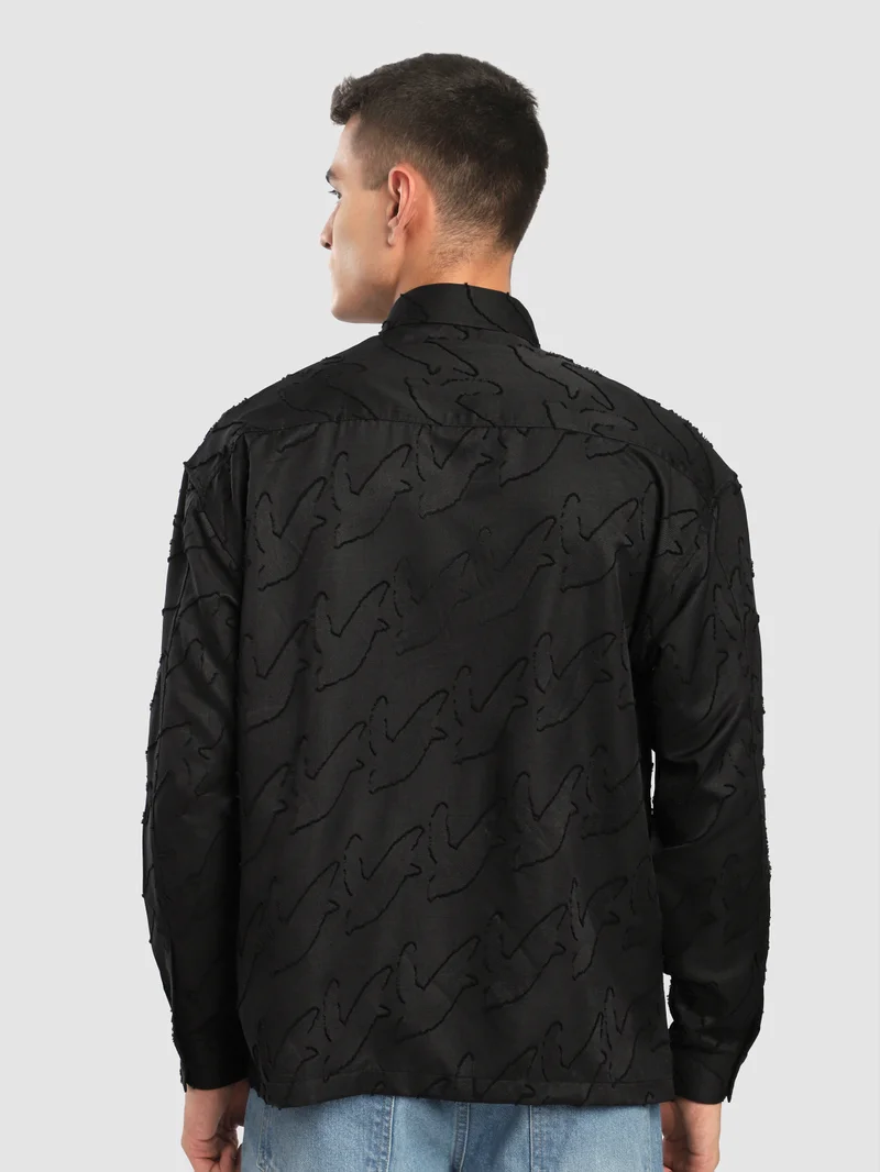Beyoung Black Fur Abstract Textured Shirt