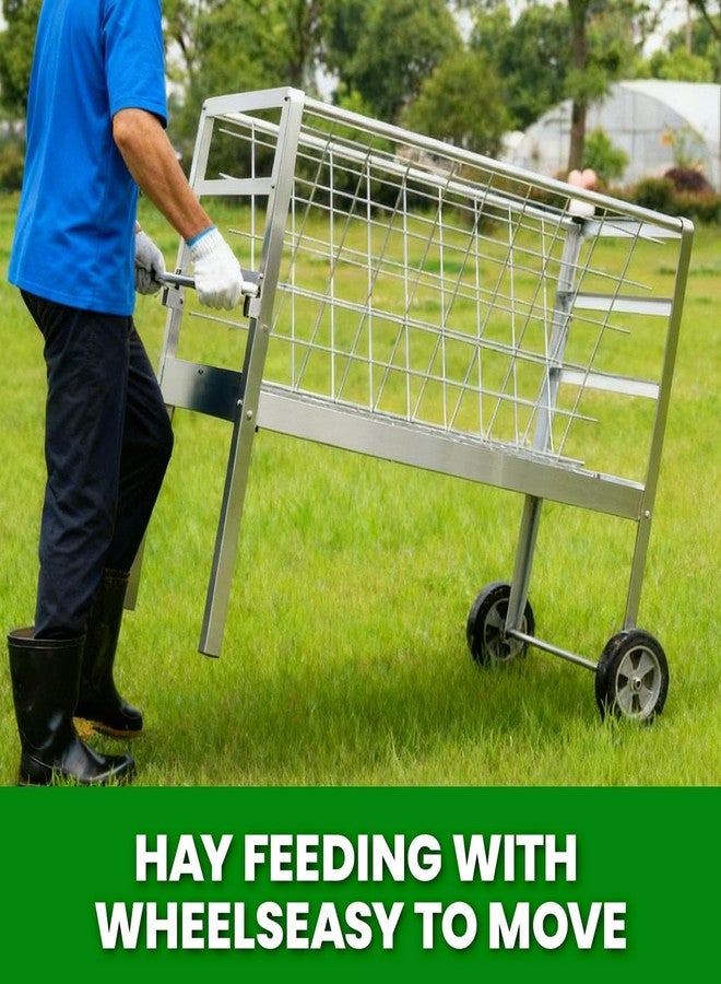 65 LBS Capacity Hay Feeder, 2-in-1 Hay & Grain Livestock Shelter Goat Feeders with Detachable Grain Tray Heavy Duty Galvanized Steel Goat Feeder, 7.8" Pulley Goat Shelter for Goats Sheep Lamb Horses - Image 2