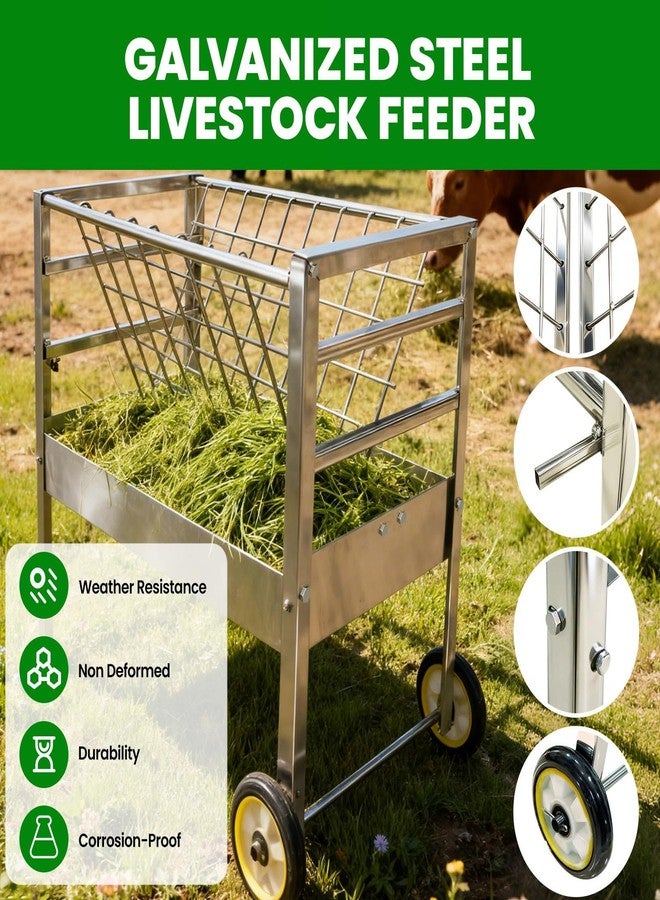 65 LBS Capacity Hay Feeder, 2-in-1 Hay & Grain Livestock Shelter Goat Feeders with Detachable Grain Tray Heavy Duty Galvanized Steel Goat Feeder, 7.8" Pulley Goat Shelter for Goats Sheep Lamb Horses - Image 5