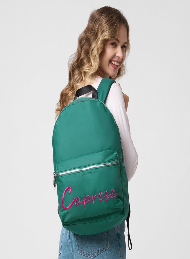 Caprese Venus 19L Laptop Backpack Large | Stylish Color Block Bag with Signature Logo | 2 Compartments with Trolley Sleeve | Spacious Adjustable Strap Travel Backpack for Women (Dark Green) - Image 2
