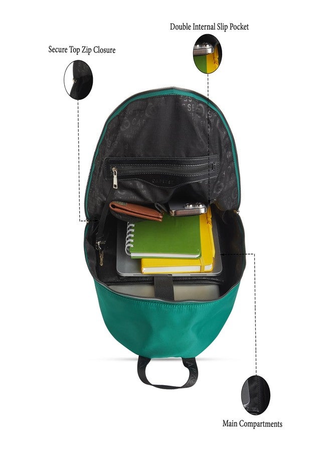 Caprese Venus 19L Laptop Backpack Large | Stylish Color Block Bag with Signature Logo | 2 Compartments with Trolley Sleeve | Spacious Adjustable Strap Travel Backpack for Women (Dark Green) - Image 4