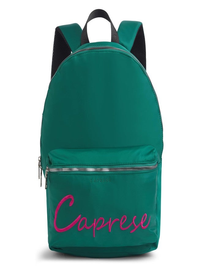 Caprese Venus 19L Laptop Backpack Large | Stylish Color Block Bag with Signature Logo | 2 Compartments with Trolley Sleeve | Spacious Adjustable Strap Travel Backpack for Women (Dark Green) - Image 1