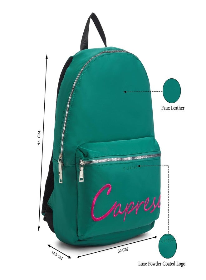 Caprese Venus 19L Laptop Backpack Large | Stylish Color Block Bag with Signature Logo | 2 Compartments with Trolley Sleeve | Spacious Adjustable Strap Travel Backpack for Women (Dark Green) - Image 3