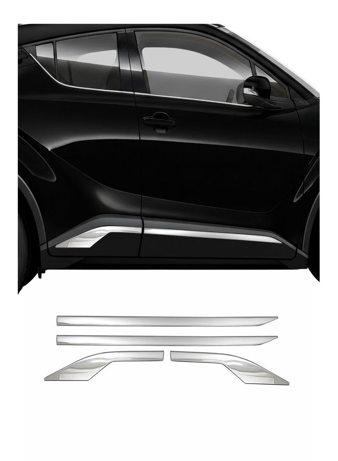OMAC Side Door Streamer Trim Cover Body Side Protector Molding fits Toyota C-HR 2018-2023, 4 Pcs, Stainless Steel, Chrome - Image 1