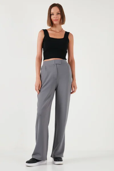 Lela Regular Fit High Waist Wide Leg Trousers Women's Trousers 5861279