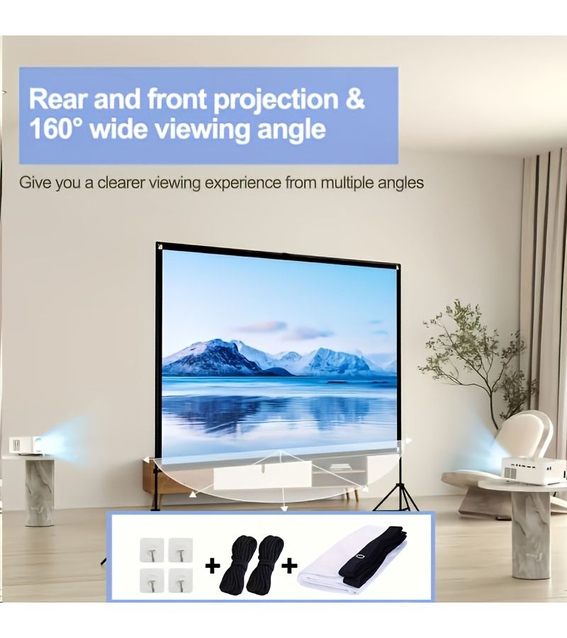 شاشة عرض محمولة بدقة 4K فائقة الوضوح بقياس 60 بوصة، بنسبة عرض إلى ارتفاع 16:9، مقاومة للتجعد، قابلة للغسل، من ألياف البوليستر، مع حقيبة تخزين - Image 3