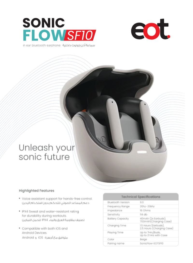 eot SonicFlow SF10 True Wireless Bluetooth Earphones, In-Ear Bluetooth Headphones 6.0, Wireless Bluetooth Earbuds with AI Assistant with Hall Switch & Memory Pairing, FREE Leather Bag - Image 2