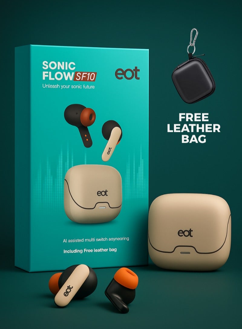 eot SonicFlow SF10 True Wireless Bluetooth Earphones, In-Ear Bluetooth Headphones 6.0, Wireless Bluetooth Earbuds with AI Assistant with Hall Switch & Memory Pairing, FREE Leather Bag - Image 1