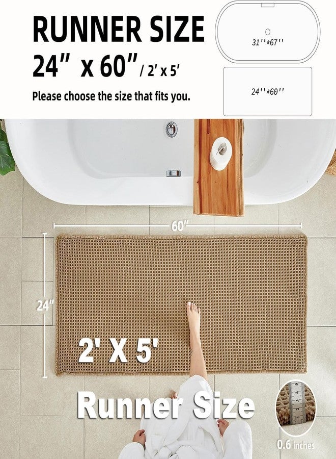 TYUU Waffle Runner Rug Bathroom, Long Boho Bathroom Rugs Non Slip Washable Super Absorbent Quick Dry Farmhouse Bath Decor, 60"x24" Khaki - Image 2