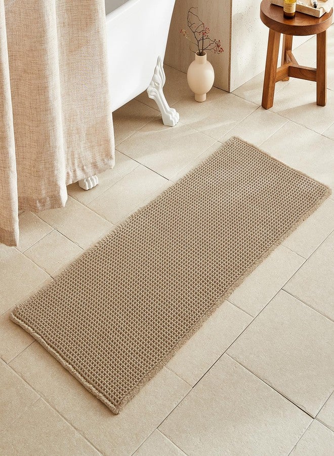 TYUU Waffle Runner Rug Bathroom, Long Boho Bathroom Rugs Non Slip Washable Super Absorbent Quick Dry Farmhouse Bath Decor, 60"x24" Khaki - Image 1