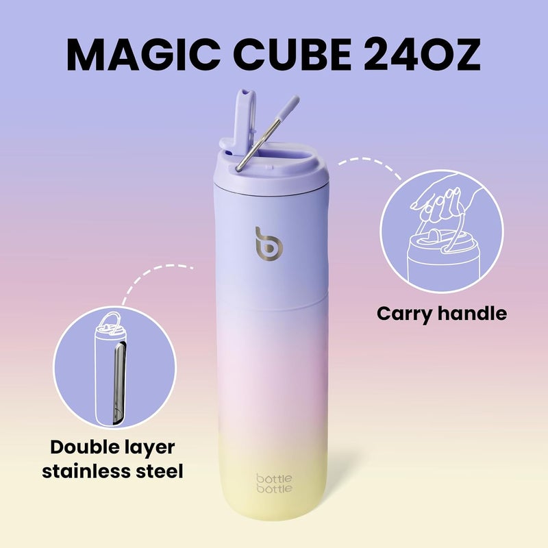 BOTTLE BOTTLE Insulated Water Bottle 24oz with Straw Lid and Handle for Sports Travel Gym Stainless Steel Water Bottles Double-Wall Vacuum Metal Thermos Bottles Leak Proof BPA-Free (pueplepinkyellow) - Image 4