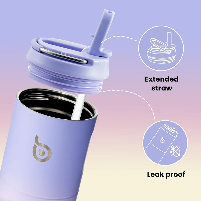 BOTTLE BOTTLE Insulated Water Bottle 24oz with Straw Lid and Handle for Sports Travel Gym Stainless Steel Water Bottles Double-Wall Vacuum Metal Thermos Bottles Leak Proof BPA-Free (pueplepinkyellow) - Image 3