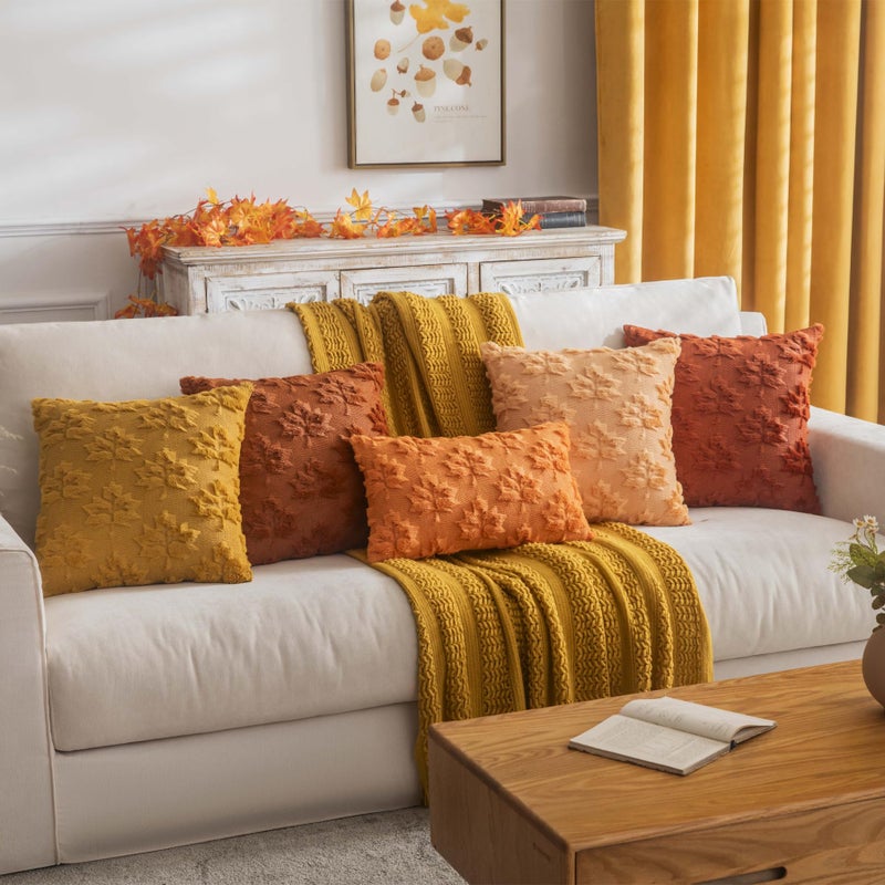 Cosibono Maple Leaf Fall Dhrow Covers Covers 20 "" x20 "مجموعة من 2 أغطية وسادة مزرعة مزرعة Rust Red Farmhouse لحضور خريف العطلة. - Image 5