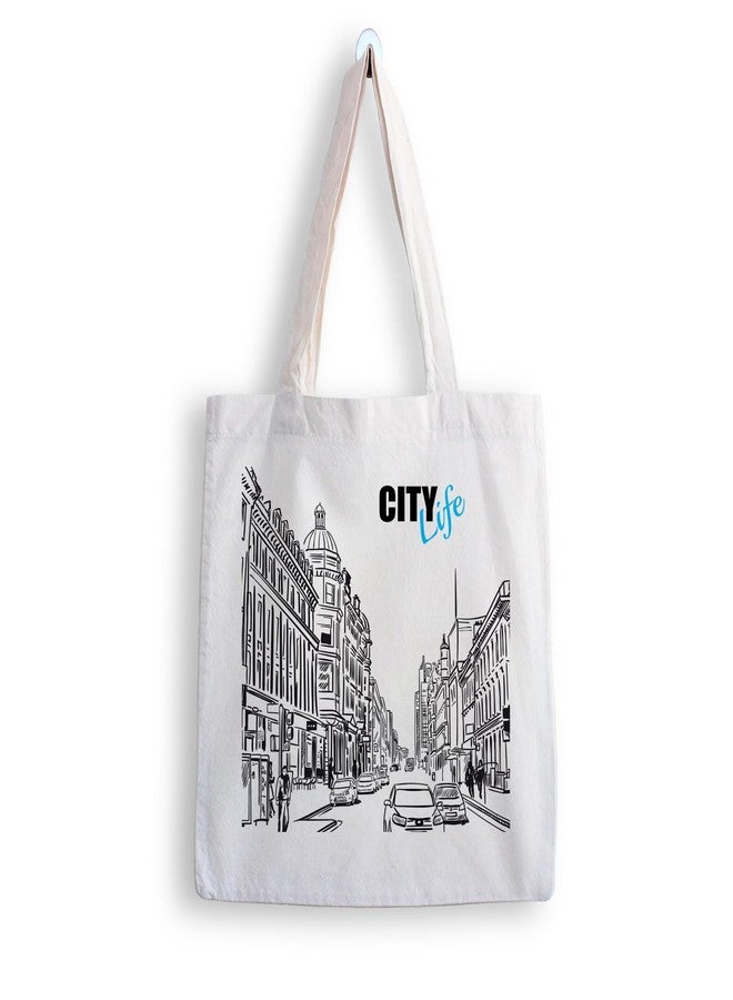 ARTBUG Tote Bag for Women with zip, Aesthetic Canvas tote bag for college girls, office, stylish and reusable - City Life - D No - 001 - Image 1