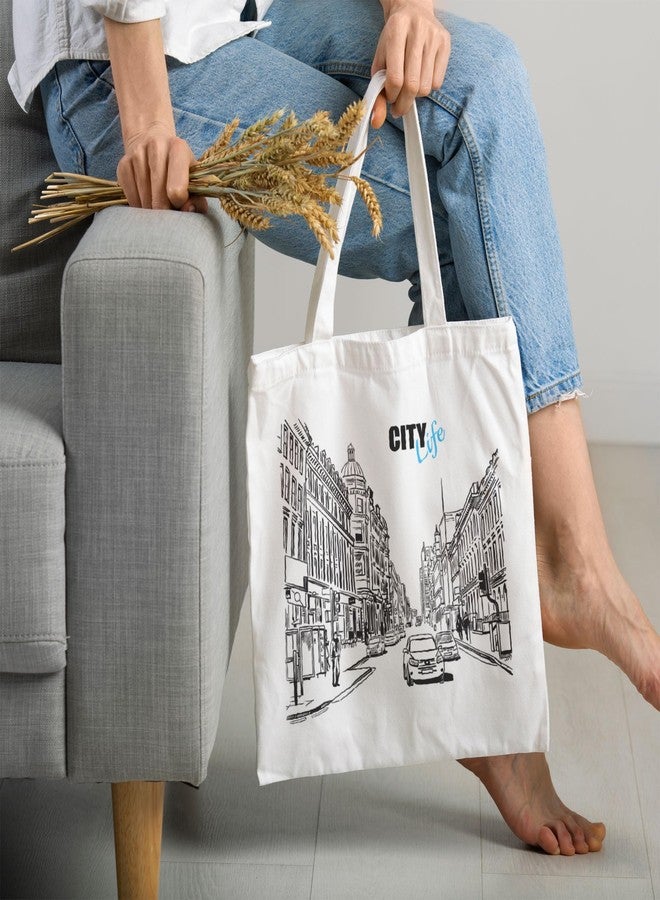 ARTBUG Tote Bag for Women with zip, Aesthetic Canvas tote bag for college girls, office, stylish and reusable - City Life - D No - 001 - Image 2