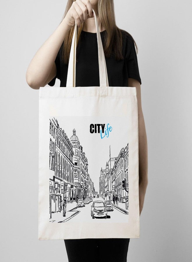 ARTBUG Tote Bag for Women with zip, Aesthetic Canvas tote bag for college girls, office, stylish and reusable - City Life - D No - 001 - Image 3