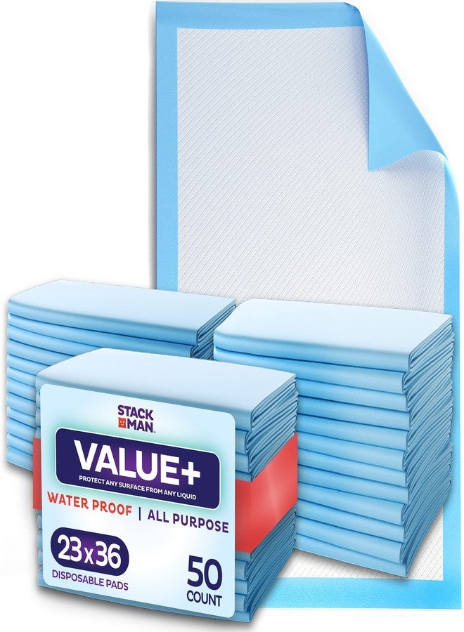 Stack Man Chucks Pads Disposable [50-Pack] Underpads 23x36 Incontinence Chux Pads Absorbent Fluff Protective Bed Pads, Pee Pads for Babies, Kids, Adults & Elderly | Puppy Pads Large for Training Leak Proof - Image 1