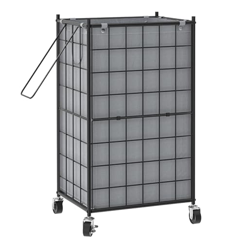 WOWLIVE Laundry Hamper with WheelsMetal Wire Frame Rolling Laundry Basket with Removable bag100L Dirty Clothes Hamper Organizer Dorm Room Storage for BedroomBathroomGrey