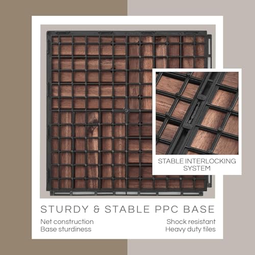 THYOI 10 Pcs Deck Tiles, Patio Flooring - Outdoor Waterproof Acacia Wood Tiles for All Weather Use - Balcony, Backyard, Indoor & Outdoor (Dark Brown Crossed Pattern, 10 Square Ft) - Image 3