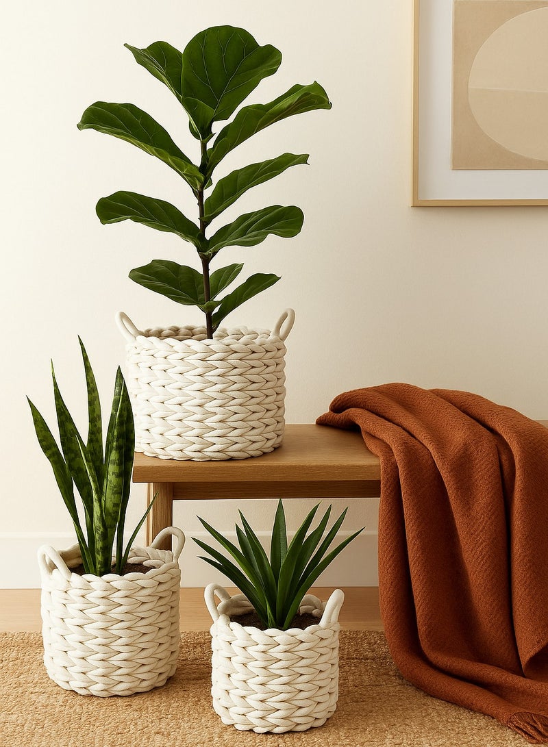 HOME TASTE Plant Baskets – Woven Cotton Rope Indoor Planters for Potted Plants & Flowers – Rustic Home Floor Decor  - Image 1