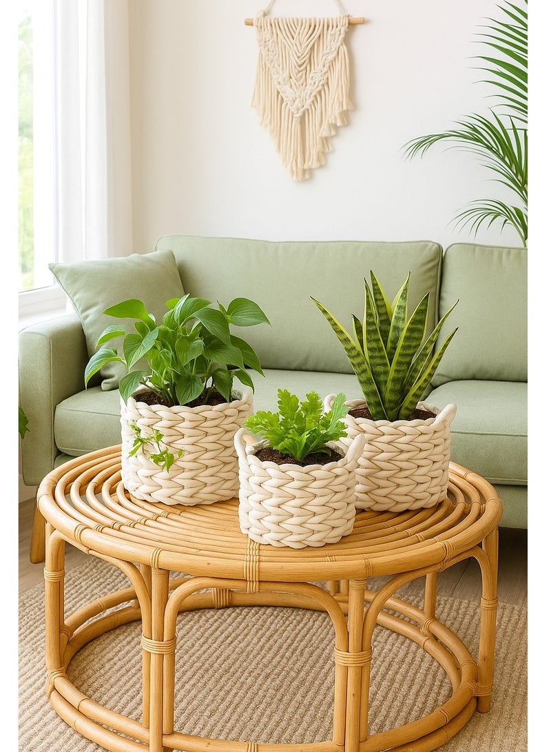 HOME TASTE Plant Baskets – Woven Cotton Rope Indoor Planters for Potted Plants & Flowers – Rustic Home Floor Decor  - Image 3