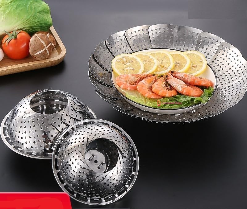 Easetensil EASTENSIL Vegetable Steamer Basket Premium Stainless Steel Veggie Steamer Basket for Cooking Vegetable FruitsSaladSteaming with Insert for Pots Crock Pans Food Drain Bowl Silver Folding Expandable Steamers to Fits Various Size Pot - Image 1