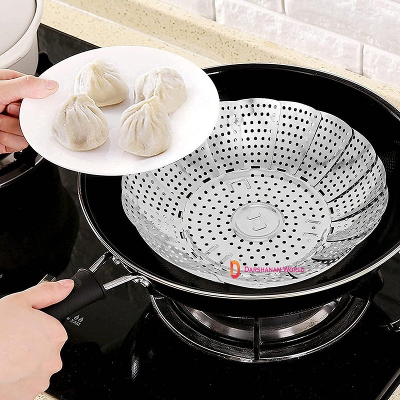 Easetensil EASTENSIL Vegetable Steamer Basket Premium Stainless Steel Veggie Steamer Basket for Cooking Vegetable FruitsSaladSteaming with Insert for Pots Crock Pans Food Drain Bowl Silver Folding Expandable Steamers to Fits Various Size Pot - Image 2