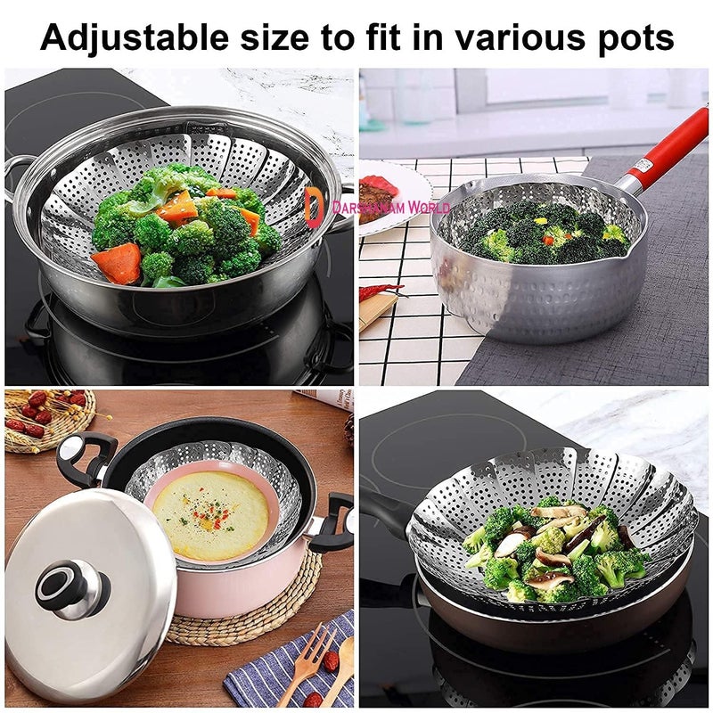 Easetensil EASTENSIL Vegetable Steamer Basket Premium Stainless Steel Veggie Steamer Basket for Cooking Vegetable FruitsSaladSteaming with Insert for Pots Crock Pans Food Drain Bowl Silver Folding Expandable Steamers to Fits Various Size Pot - Image 5