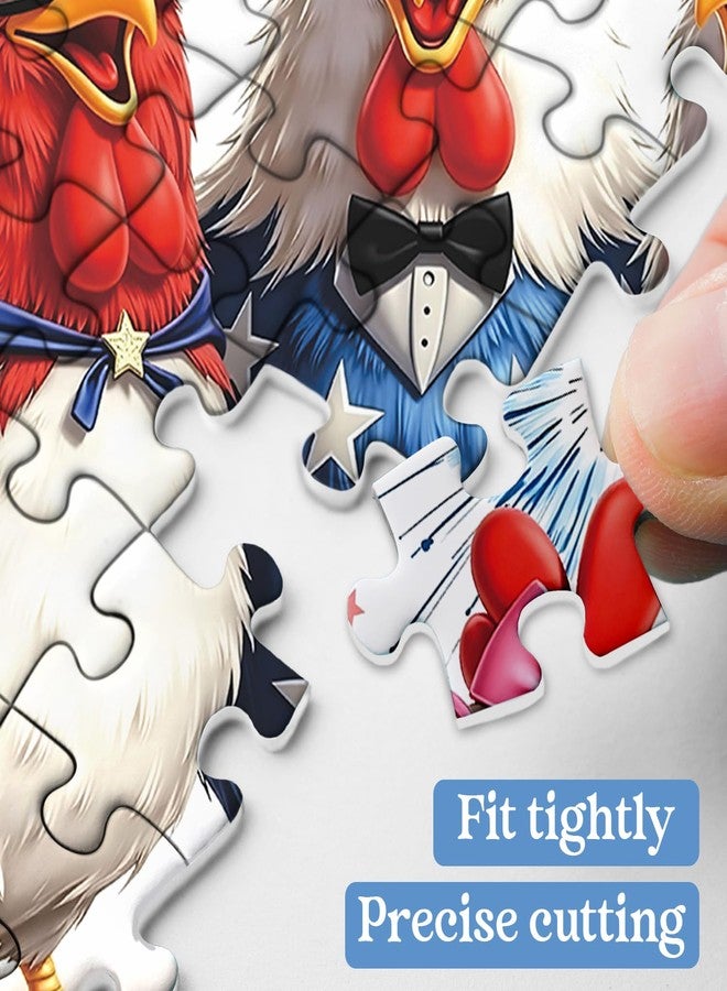 PPuzzling Patriotic Chickens Puzzles for Adults 1000 Pieces, Funny Rooster Farm Jigsaw Puzzle, Whimsical Animal Puzzle - Image 3