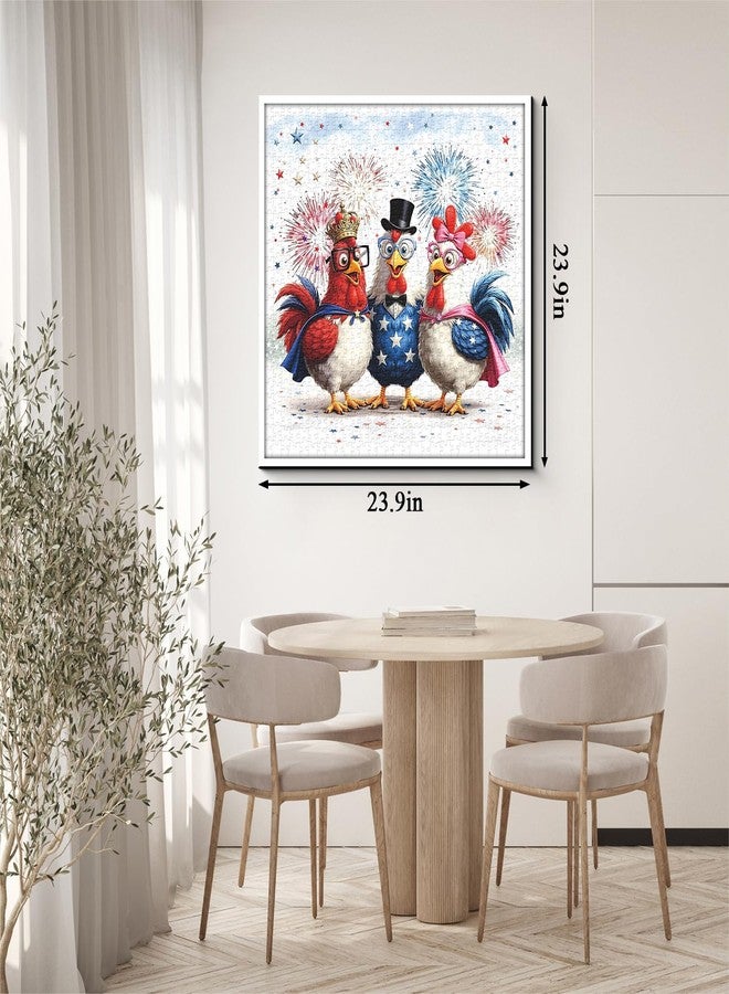 PPuzzling Patriotic Chickens Puzzles for Adults 1000 Pieces, Funny Rooster Farm Jigsaw Puzzle, Whimsical Animal Puzzle - Image 4