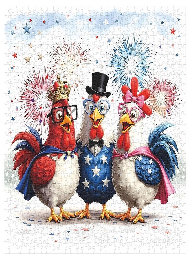 PPuzzling Patriotic Chickens Puzzles for Adults 1000 Pieces, Funny Rooster Farm Jigsaw Puzzle, Whimsical Animal Puzzle - Image 2