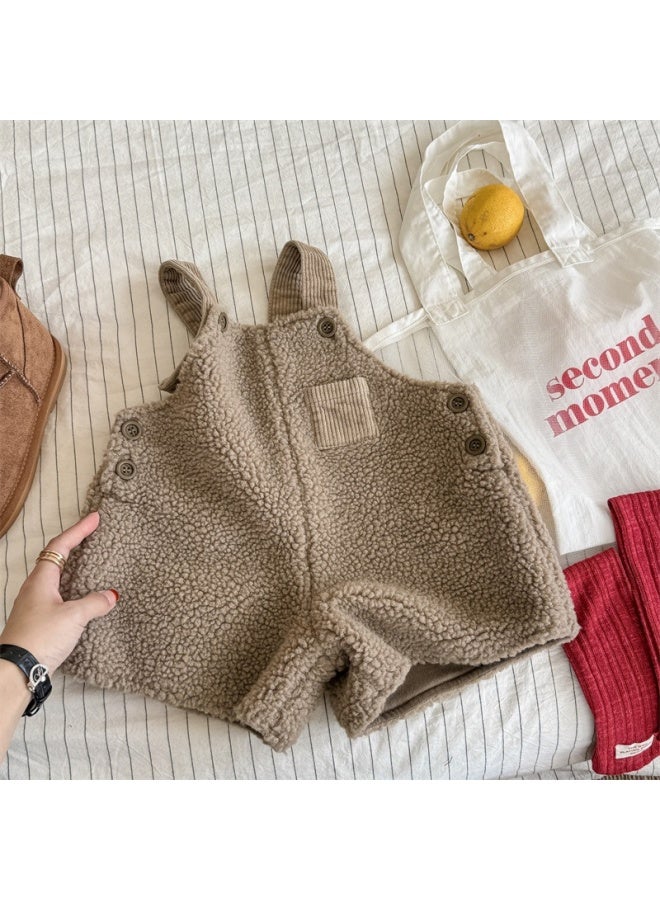 Sweetheart New Kids' Clothing Autumn Winter Style Children's Korean Style Fleece-lined Overalls For Girls And Boys Pants - Image 1