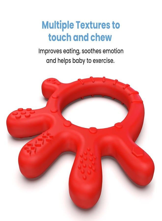 Cherilo Palm Shape Finger Teether for 3 to 12 Months Baby, Teething Toy Pacifier with Chewable, Raised & Textured Surface for Soothing Sore Gums, Easy Grip, BPA Free, Red & Sea Blue Colour (Pack of 2) - Image 2