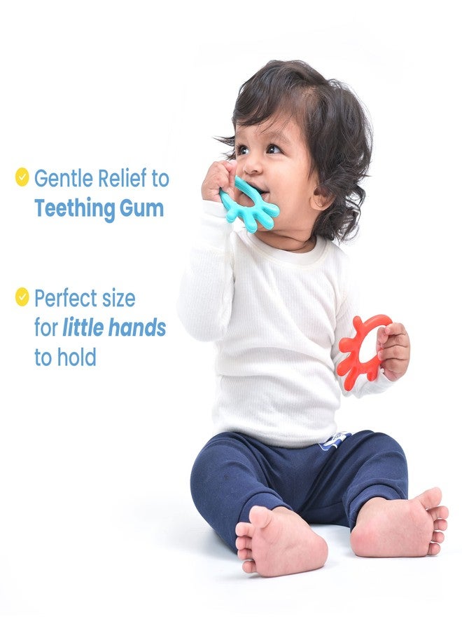 Cherilo Palm Shape Finger Teether for 3 to 12 Months Baby, Teething Toy Pacifier with Chewable, Raised & Textured Surface for Soothing Sore Gums, Easy Grip, BPA Free, Red & Sea Blue Colour (Pack of 2) - Image 5