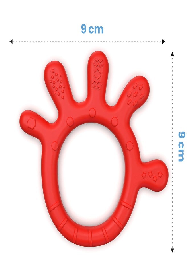 Cherilo Palm Shape Finger Teether for 3 to 12 Months Baby, Teething Toy Pacifier with Chewable, Raised & Textured Surface for Soothing Sore Gums, Easy Grip, BPA Free, Red & Sea Blue Colour (Pack of 2) - Image 3
