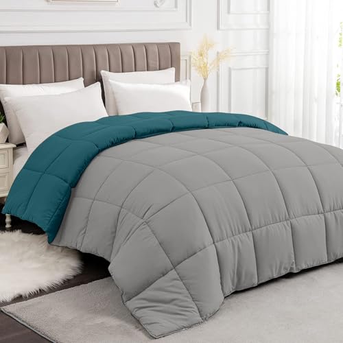 Razzai Restful Sleep Microfiber Summer Season Ac Reversible Comforter 220 GSM (92" x 106" Inches/233cm x 269cm) - King Size Comforter|Silver/Teal| - Image 4