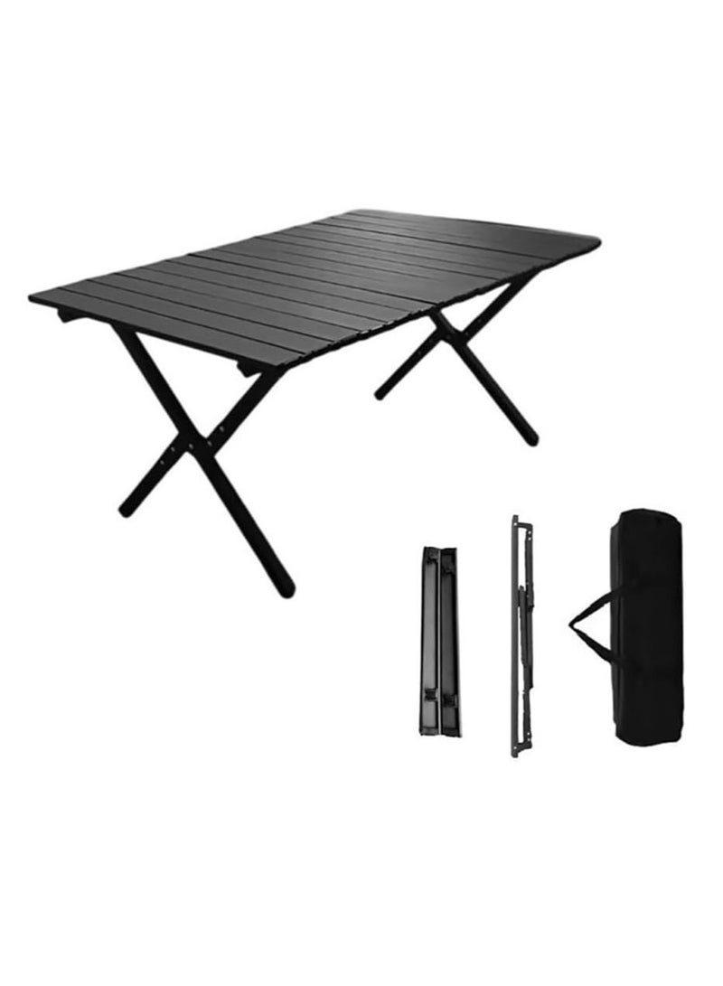 Generic Foldable Camping Table,Outdoor Folding Table, Lightweight Carbon Steel Roll-up Table with Carry Bag,Portable Picnic Table for Outdoor, Beach, Picnic, Backyards, BBQ and Party (90 * 60 * 45cm, Black) - Image 1