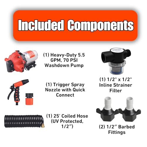 SEAFLO 55-Series Washdown Pump Kit - 12V DC, 5.5 GPM, 70 PSI, Self-Priming, Coiled Hose, Spray Nozzle, High Flow for RV, Boat, Off-Grid, Freshwater, and Saltwater Applications 4-Year Warranty - Image 3