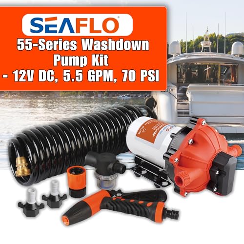 SEAFLO 55-Series Washdown Pump Kit - 12V DC, 5.5 GPM, 70 PSI, Self-Priming, Coiled Hose, Spray Nozzle, High Flow for RV, Boat, Off-Grid, Freshwater, and Saltwater Applications 4-Year Warranty - Image 2
