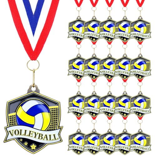 Trnayi 20 Pcs 10/20 /30/40 Pcs Award Medals Bulk Sports Medals with Neck Ribbons 2.4 Inch Winner Award Trophy Prize Gift for Sports Themed Party Favors Tournaments School Match (Volleyball) - Image 1