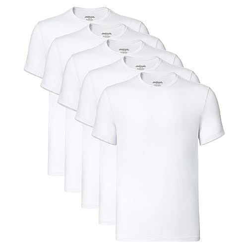 COLORFULLEAF Men's Crew Neck Undershirts Bamboo Rayon Short Sleeve White Tees Slim-fit T-Shirts (5White, L) - Image 1