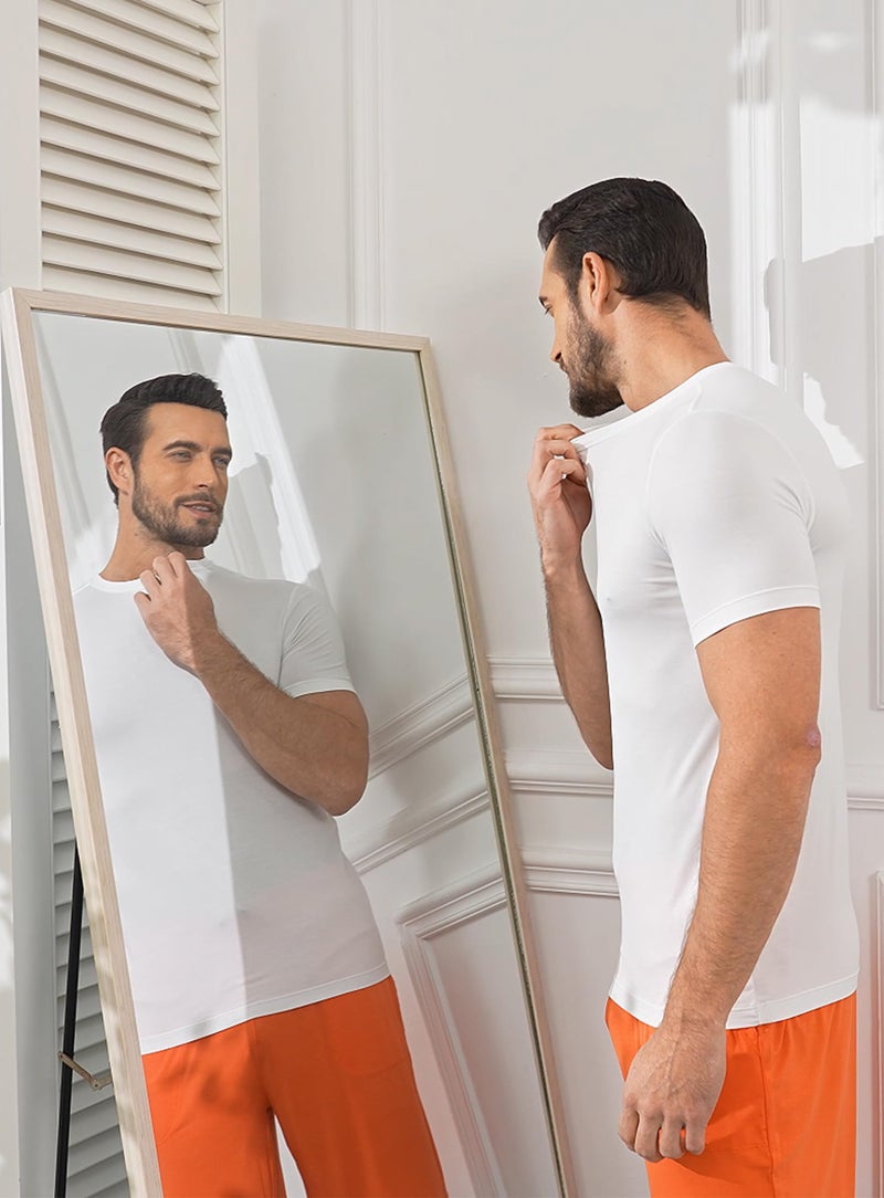 COLORFULLEAF Men's Crew Neck Undershirts Bamboo Rayon Short Sleeve White Tees Slim-fit T-Shirts (5White, L) - Image 4