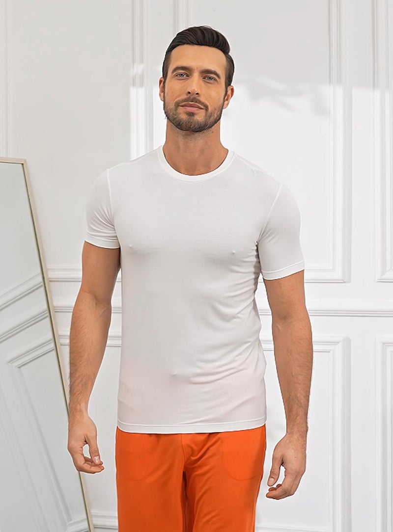 COLORFULLEAF Men's Crew Neck Undershirts Bamboo Rayon Short Sleeve White Tees Slim-fit T-Shirts (5White, L) - Image 2