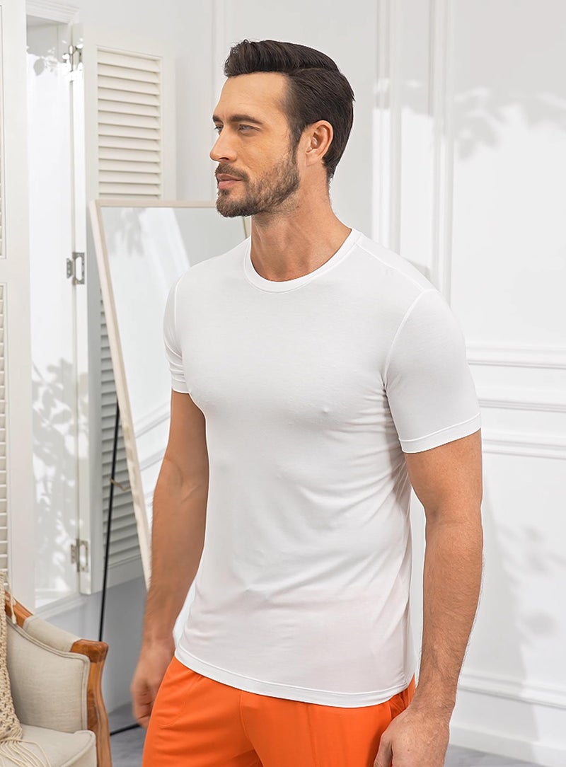 COLORFULLEAF Men's Crew Neck Undershirts Bamboo Rayon Short Sleeve White Tees Slim-fit T-Shirts (5White, L) - Image 3