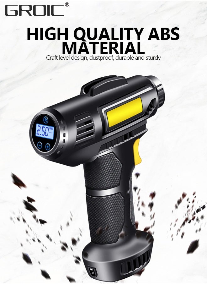 Portable USB Tire Inflator Air Compressor,Car Air Pump with Digital Display, LED Light, Auto Shut Off Function, Set of Nozzle Adaptors for Car, Motorcycle, Bicycle, Ball