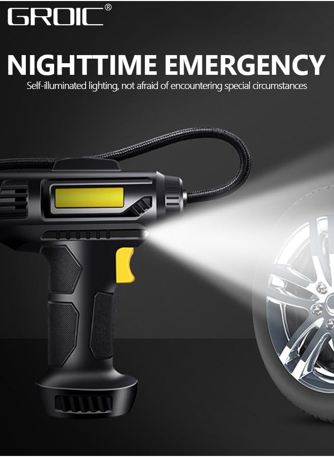 Portable USB Tire Inflator Air Compressor,Car Air Pump with Digital Display, LED Light, Auto Shut Off Function, Set of Nozzle Adaptors for Car, Motorcycle, Bicycle, Ball