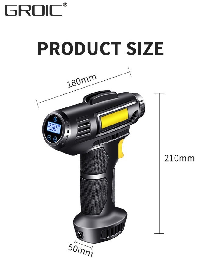 Portable USB Tire Inflator Air Compressor,Car Air Pump with Digital Display, LED Light, Auto Shut Off Function, Set of Nozzle Adaptors for Car, Motorcycle, Bicycle, Ball