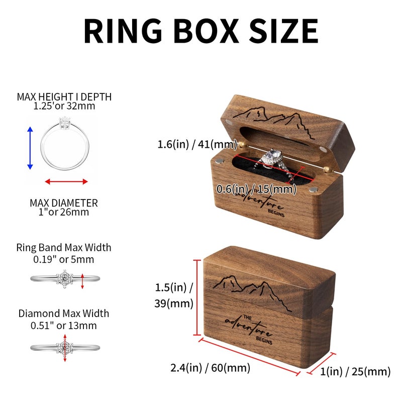 Wislist Wooden Engagement Ring Box for Proposal,Wedding,Walnut Wooden case for Little Slim Ring,Pocket Size Secret (The adventure begins) - Image 4